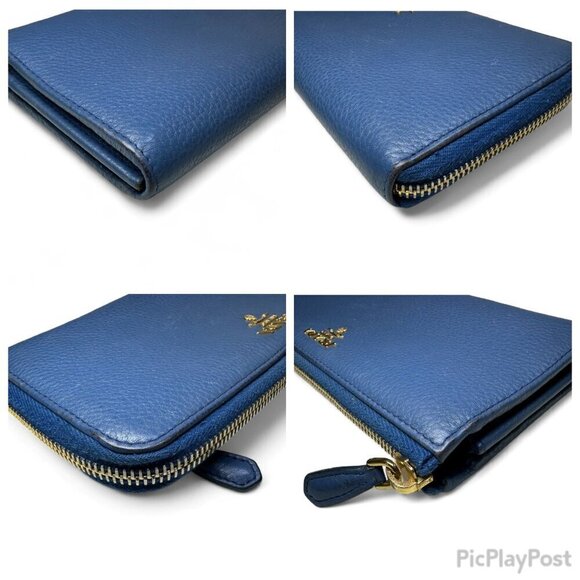 PRADA Saffiano Leather Long L Zipper Wallet, Blue - Picture 9 of 16